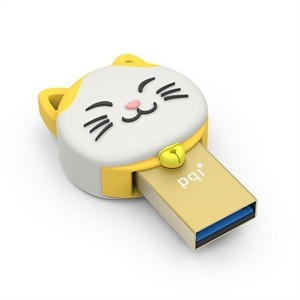 Pqi 604v-016gr3001 Connect303 ( Lucky Cat ) 16gb Gold - Usb3.0 / Microusb Dual-Connectors Flash Drive Strap With 3.5mm Audio Jack Dust Cover Design Cob ( Chip-On-Board ) Design 26x42x13mm - Limited Lifetime Warranty