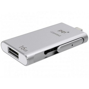 Pqi 6i01-016gr1001 Iconnect 16gb Silver - Usb3.0 + Apple Certified Mfi Lightning Dual-Connectors Flash Drive For Ios/Mac/Pc ; 54x31x8mm Read/Write : 30.2/15.5 Mb/Sec With Backup Software - 2 Years Warranty