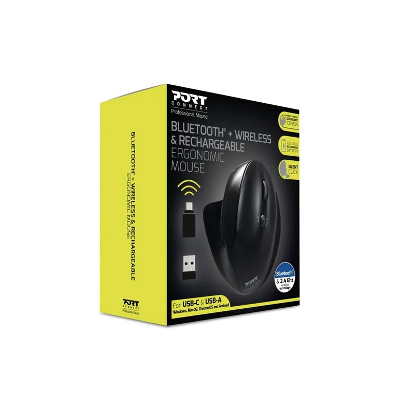 Port Connect Wireless Rechargeable Ergonoc Mouse Bluetooth
- Black