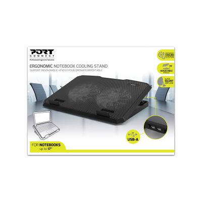 Port Ergonomic Notebook Cooler Pro, With Dual Fans And Usb Ports