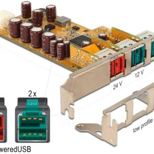 Sunix Pub1200x - Standard + Low-Profile Dual Bracket - 1x24v + 2x12v Powered Usb Pci-Express (1x) Card , 3 X External +1 X Internal Usb2.0 , Powered By Internal 6-Pin Power Connector From Psu , Nec Pi7c9x440sl Chipset , Ideal For Pos Application With No