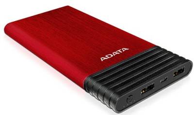 Adata Ax7000-5v-Crd X7000 Red Powerbank - Universal Mobile Device Battery , 12mm Ultra Thin , Li-Polymer Cell Battery , Aluminum Housing With Hair Brush Finish , 7000mah With Dual Usb Output Fast Charging , 5v/2a Input + 5v / 2.4a Output , 148x74x12mm ,