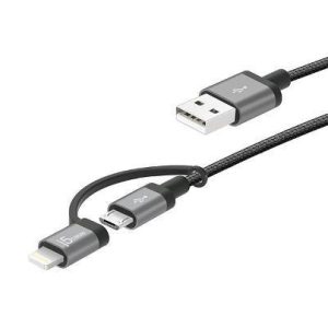 J5 Create Jml10/Jml11 Black 2-In-1 Universable Sync+Charge Cable - Aluminum Housing + Nylon Braided Cable - Apple Mfi Certified - 100cm - Usb3.0 To Microusb + Lightning 8pins