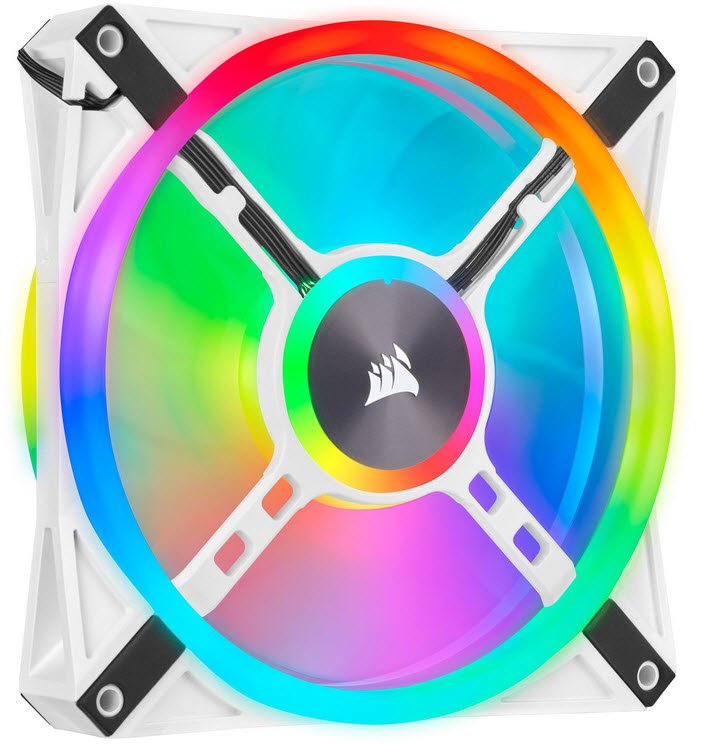 Corsair Co-9050105-Ww Ql140 Rgb White Frame - With 34x Rgb Leds In 2+2 ( Double Sided ) Separate Light Loops ; 140x140x25mm Advanced Hydraulic Bearing 9 Blades Pwm Fans Rubber Corners For Noise Reduction 600-1250rpm 26dba 50.2cfm 1.4 Mm/H2o Static