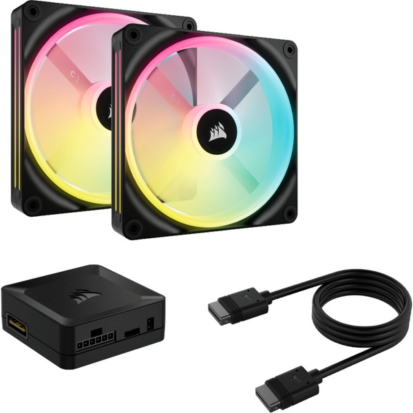Corsair Co-9051004-Ww Icue Link ( Daisy Chain ) Qx140 Rgb Black - X2 Kit + Icue Liink System Hub ( Connect Up To 14 Devices ) - With 34x Rgb Leds In 2+2 ( Double Sided ) Separate Light Loops ; 140x140x25mm Magnetic Dome Bearing 7 Blades Pwm Fans Rubber