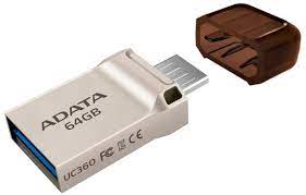 Adata Uc360 64gb Usb3.0 + Microusb Dual-Head Flash Drive Ultra-Slim With Metal Housing Integral Strap Mount Advanced Cob ( Chip-On-Board ) Design With Water/Dust/Shock Resistant 27.7x13.5x7mm + 3.8 Grams Weight Compact Design - 5 Years Warranty