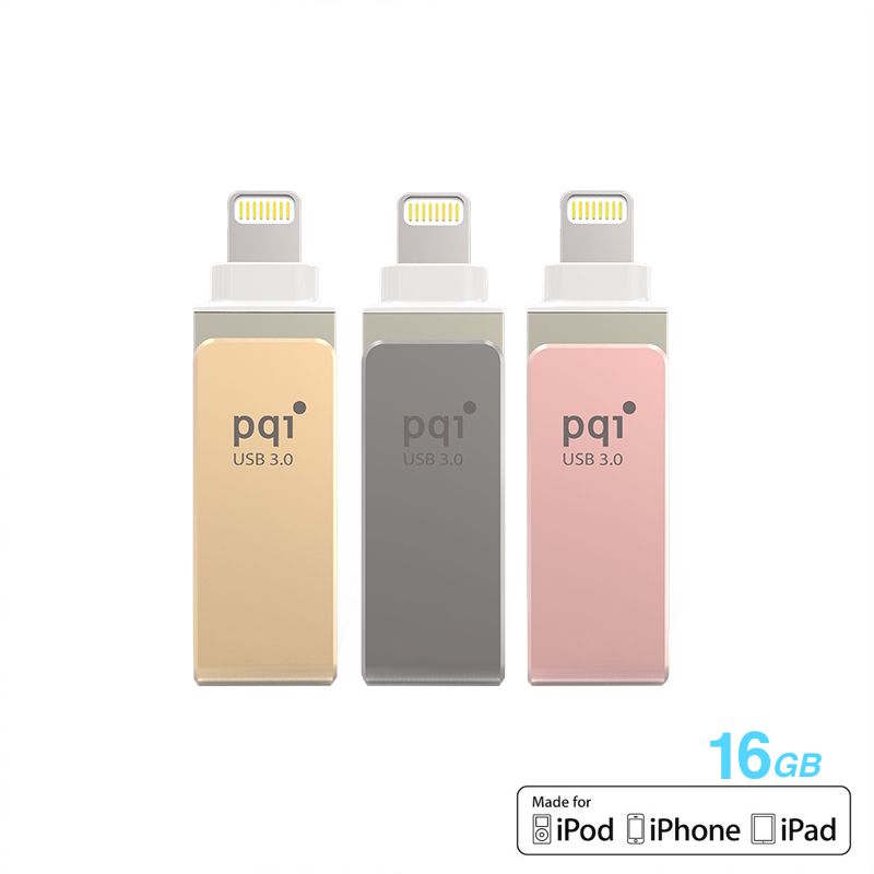 Pqi 6i04-128gr2001 Iconnect Mini 128gb Gold - Usb3.0 + Apple Certified Mfi Lightning Dual-Connectors Flash Drive For Ios/Mac/Pc ; 45x13x8mm Cob3.0 Capless Swivel Design With 1-Touch Backup + Fingerprint Security Via Ios With Mobile Strap + Strape Hol