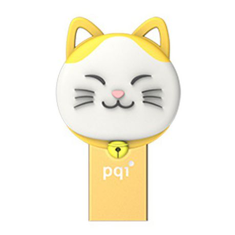 Pqi 604v-032gr3001 Connect303 ( Lucky Cat ) 32gb Gold - Usb3.0 / Microusb Dual-Connectors Flash Drive Strap With 3.5mm Audio Jack Dust Cover Design Cob ( Chip-On-Board ) Design 26x42x13mm - Limited Lifetime Warranty