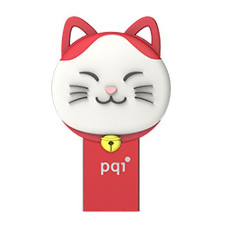 Pqi 604v-064gr2001 Connect303 ( Lucky Cat ) 64gb Red - Usb3.0 / Microusb Dual-Connectors Flash Drive Strap With 3.5mm Audio Jack Dust Cover Design Cob ( Chip-On-Board ) Design 26x42x13mm - Limited Lifetime Warranty