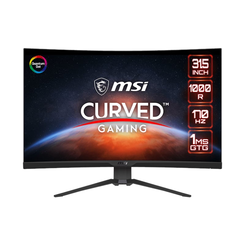 Msi Mag325cqrf Qd 31.5" Gaming Monitor 2560 X 1440 (Qhd) Rapid Va With Quantum Dot 1 Ms 170hz Freesync Premium Hdr Ready 1000r Hdmi Displayport Tilt And Height Adjustable
