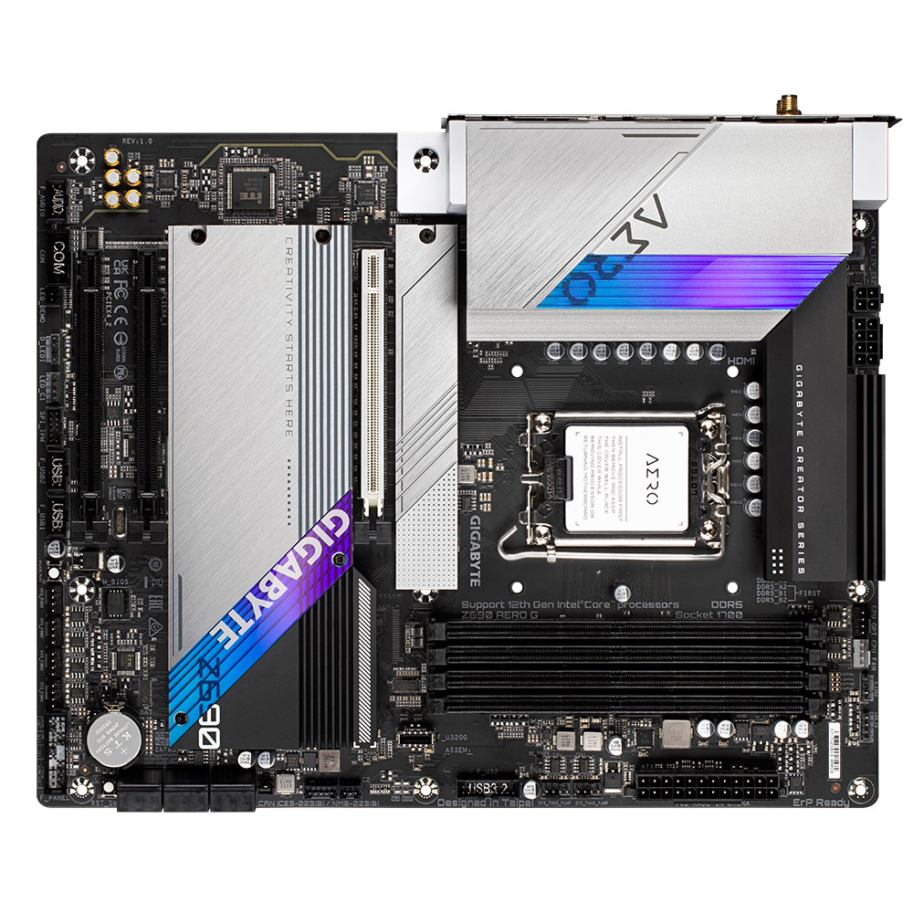 Gigabyte Z690 Aero G + Wifi : All-In-One Lga1700 Mb - With 19+1+2 Phase Digital Vrm Hybrid Core Optimization Pre-Mounted I/O Shield With Thermal Armor + Rgb Fusion 2.0 With On-Board Rgb Display ( Multi Zones ) Addressable Led Strip Support On-Board Bu