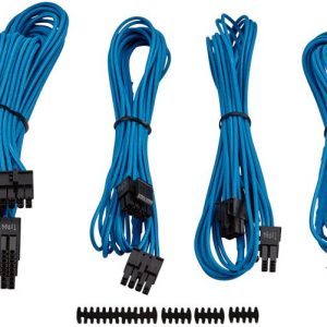 Corsair Cp-8920147 Blue Premium Individually Sleeved Flexible Paracorded Modular Cable Starter Kit With 4x Cable Combs - Include 1x 610mm Atx ( 20+4pin) + 1x 750mm Eps12v(4+4pin) + 2x 650mm Pci-E 8(6+2) Pin With Carry Bag - For Rmx Series ; Rmi Series S