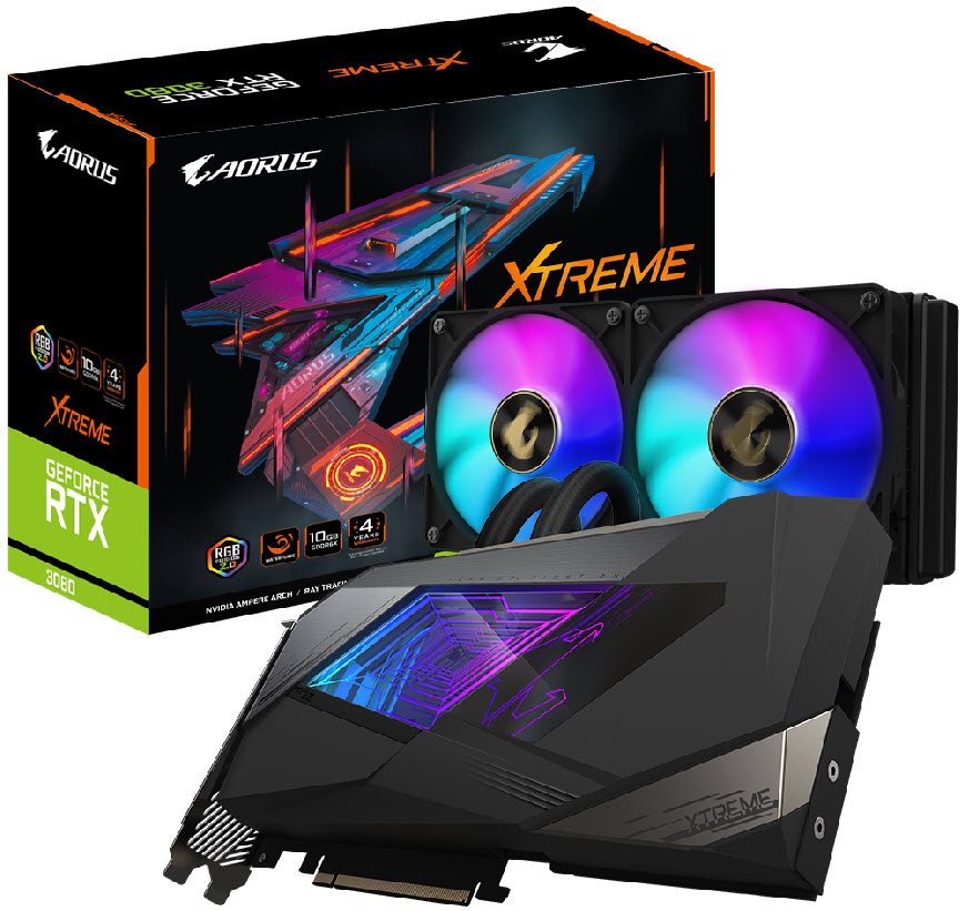 Gigabyte Nvidia Geforce Rtx 3080 Aorus Xtreme Waterforce 10 Gb ( Built-In All-In-One Watercooling + 240mm Radiator With 2x120mm Rgb Fans ) - With Fusion2.0 Rgb Lighting 2 Slots Required 8nm Pci-E 4.0 16x 10gb 320bit Ddr6x (760gb/Sec Memory Transfer