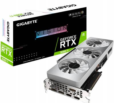Gigabyte Nvidia Geforce Rtx 3080 Ti Vision Overclocked 12 Gb ( White Housing ) - With Fusion2.0 Rgb Lighting Windforce 3x 2 Slots Required 3x Fans (2x90mm + 1x80mm Unique Blade Stack Fans ) With Alternate Spinning For Max-Covered Cooling Back-Sided H
