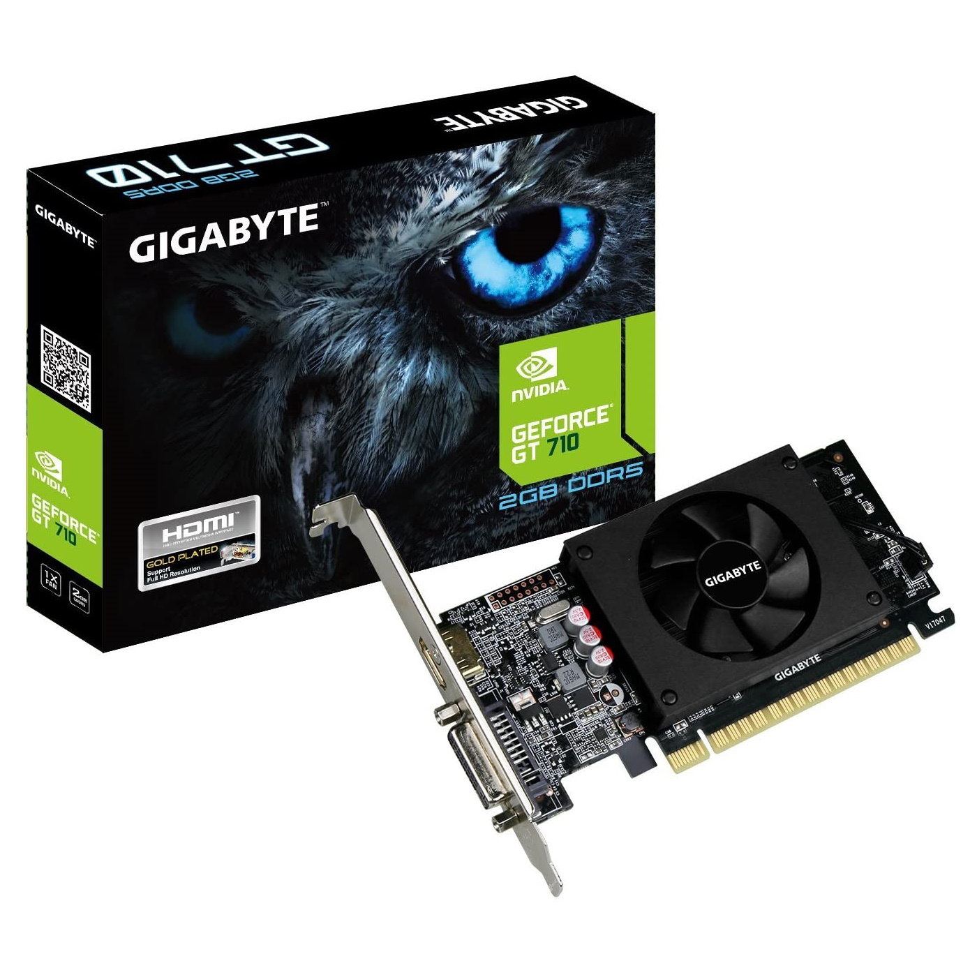 Gigabyte Nvidia Gt 710 2gb 64bit Ddr3 (14.4gb/Sec Memory Transfer ) - 7 With Extra Low-Profile Bracket 1x 60mm Fan 28nm Pci-E 3.0 16x Rops : 8 192 Cuda Cores Core Clock : 954 Mhz ; Memory : 1600 Mhz 1x Hdmi + 1x Dvi + D-Sub