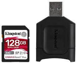 Kingston Sdr2/128gb Canvas React Plus Sdxc 24x32x2.1mm Uhs-Ii U3 V90 A1 ( 16pin Dual Channel Compatiable With Old Uhs-I Device/Reader ) Not Compatible With Sdhc Only Device/Reader Read/Write : 300/260mb/Sec - Lifetime Warranty Retail Pack