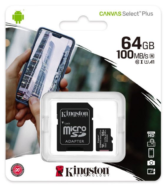 Kingston Sdcs2/64gb Microsdxc Canvas Select Plus - Designed For Hd+Hi-Res Filming With Water/ Temperature/ Shock/ Vibration/ X-Ray Proof ( Secure Digital Extended Capacity 15x11x1mm ) With Sdxc Adapter Not Compatible With Sdhc Only Camera/Reader Uhs