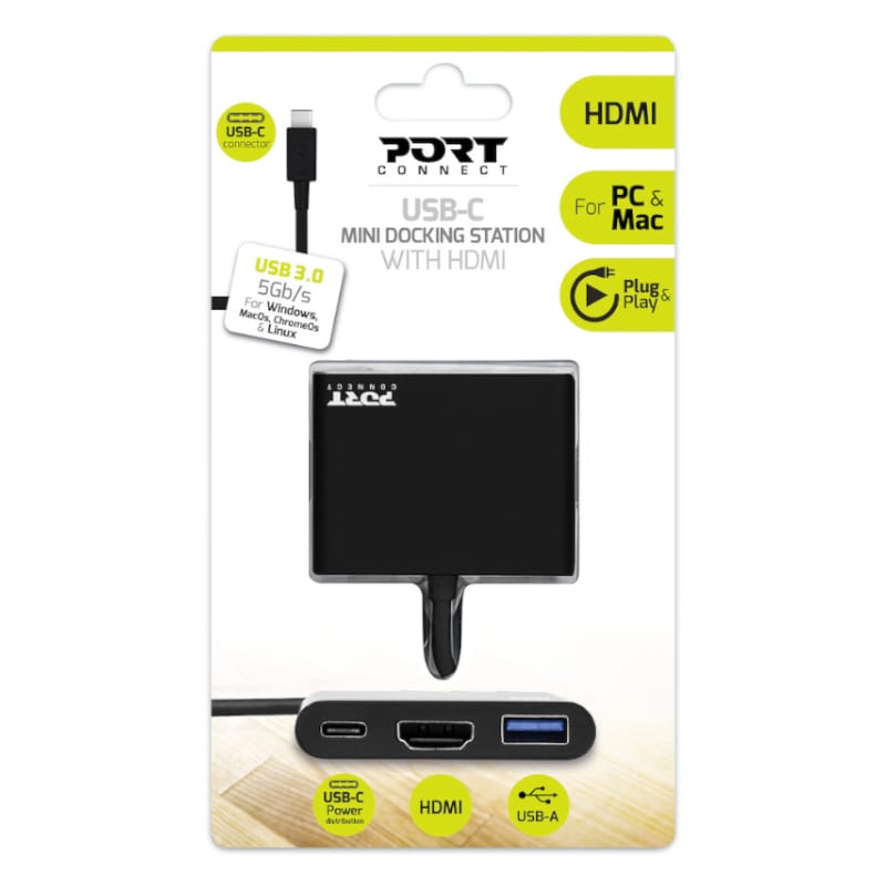 Port Usb Type-C To 1 X Hdmi|1 X Usb3.0|1 X Type-C 60w Pd Dock - Black