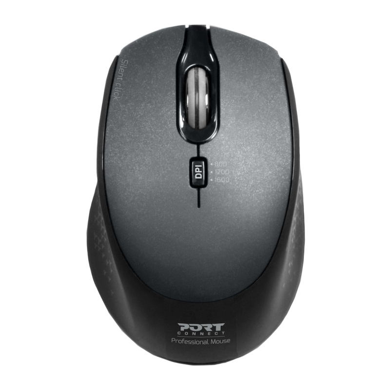 Port Connect Silent 1600dpi 3 Button Wireless Mouse - Black