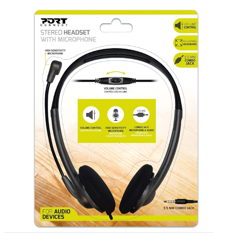 Port Stereo Headset With Mic With 1.2m Cable|1 X 3.5mm|Volume Controller - Black