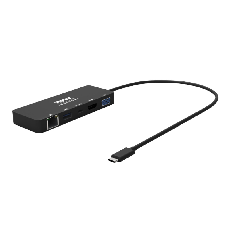 Port Usb Type-C To 1 X Rj45|1 X Usb3.0 Ss|1 X Type-C 85w Pd|1 X Hdmi2.0|1 X Vga 30cm Cable Dock - Black