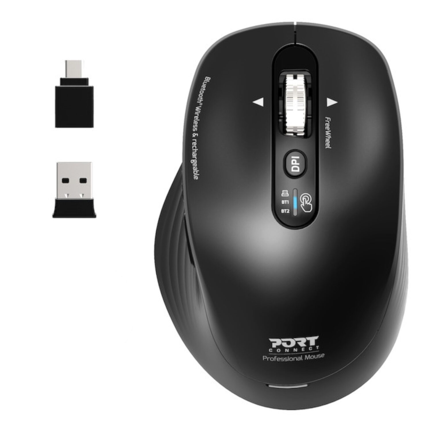 Port Connect Business 2.4ghz Rechargeable Bluetooth Wireless Mouse - Black