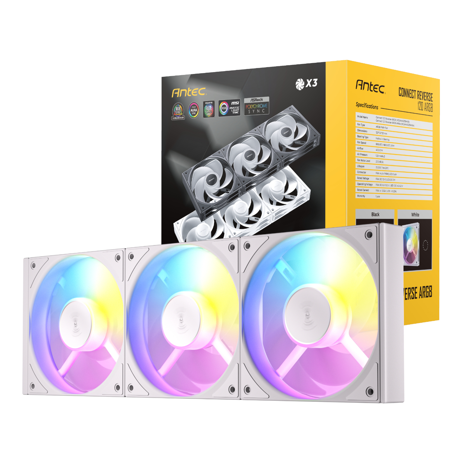 Antec Connect 120 Reverse Argb Pwm Fan 3 Pack – White