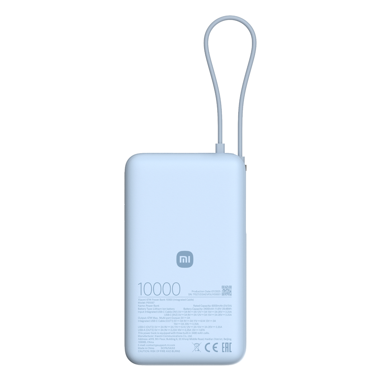 Xiaomi 67w Power Bank 10000 (Integrated Cable) - Ice Blue