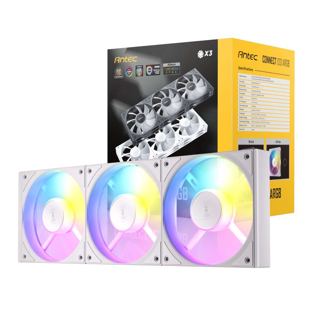 Antec Connect 120 Argb Pwm Fan 3 Pack - White