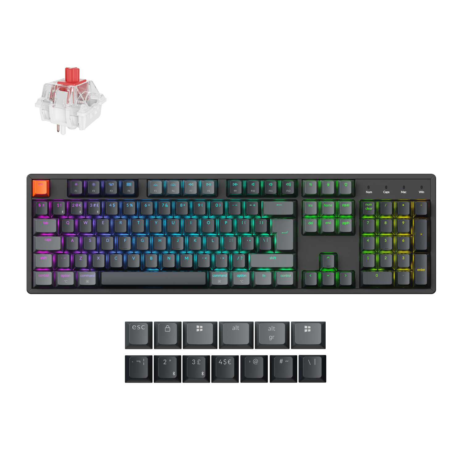 Keychron K10 Qmk Full-Size Rgb Wireless Custom Mechanical Keyboard V.2 (Super Red Switch) – Black