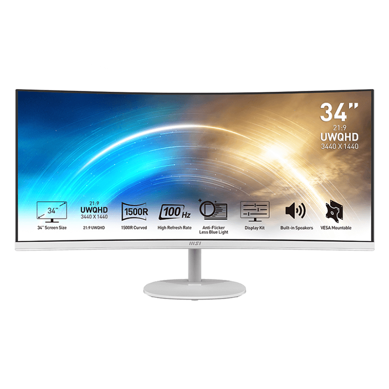 Msi Pro Mp341cq Professional Monitor 3440x1440 (Uwqhd) Va 1ms 100hz Hdmi White