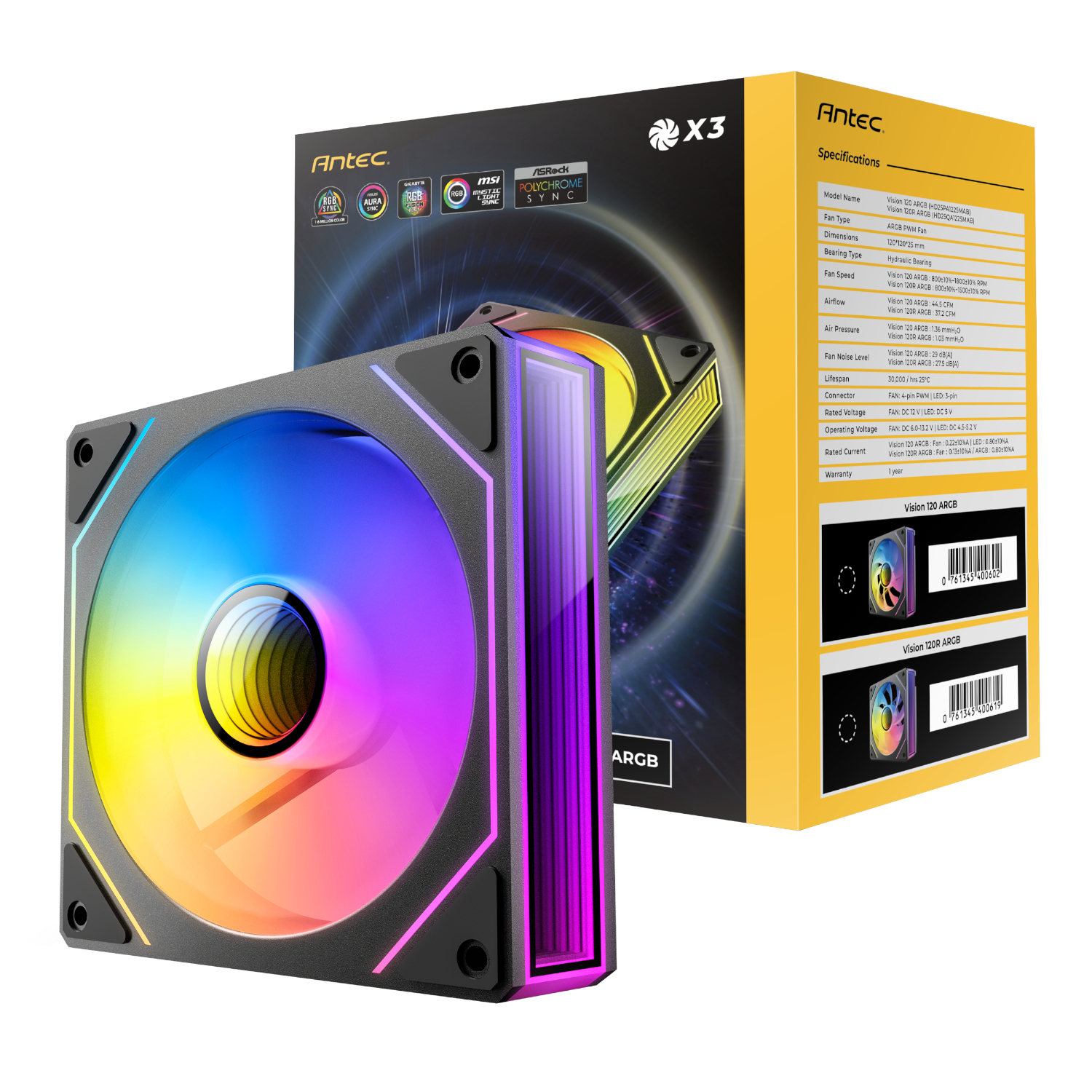 Antec Vision Pwm 120mm Argb Infinity Mirror Case Fan 3 Pack Black
