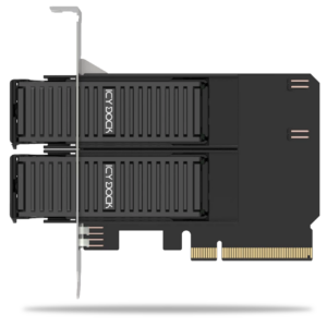 Icydock Express Slot Core MB312M4P Removable 2 Bay M.2 Nvme SSD to PCIe 5.0 x16 Adapter