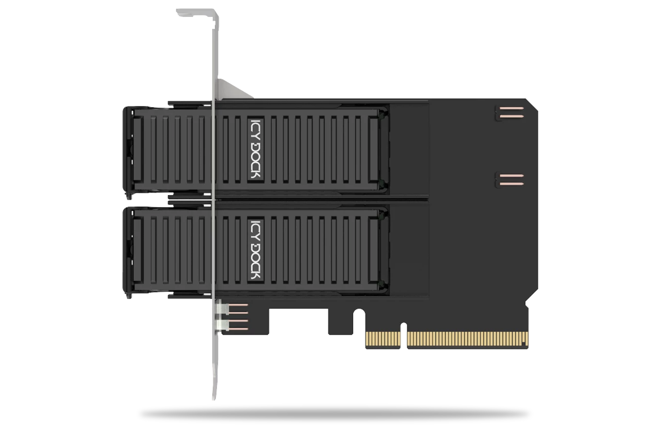 Icydock Express Slot Core MB312M4P Removable 2 Bay M.2 Nvme SSD to PCIe 5.0 x16 Adapter