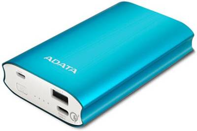 Adata Aa10050qc-Usbc-5v-Cbl A10050qc Blue Powerbank - Qualcomm Quick Charge 3.0 , Universal Mobile Device Battery , Aluminum Housing With Hair Brush Finish , 10500mah With Dual Usb Output ( Type-A + Type-C ) Fast Charging , 5v/2.5a Input + Dual Output ( U