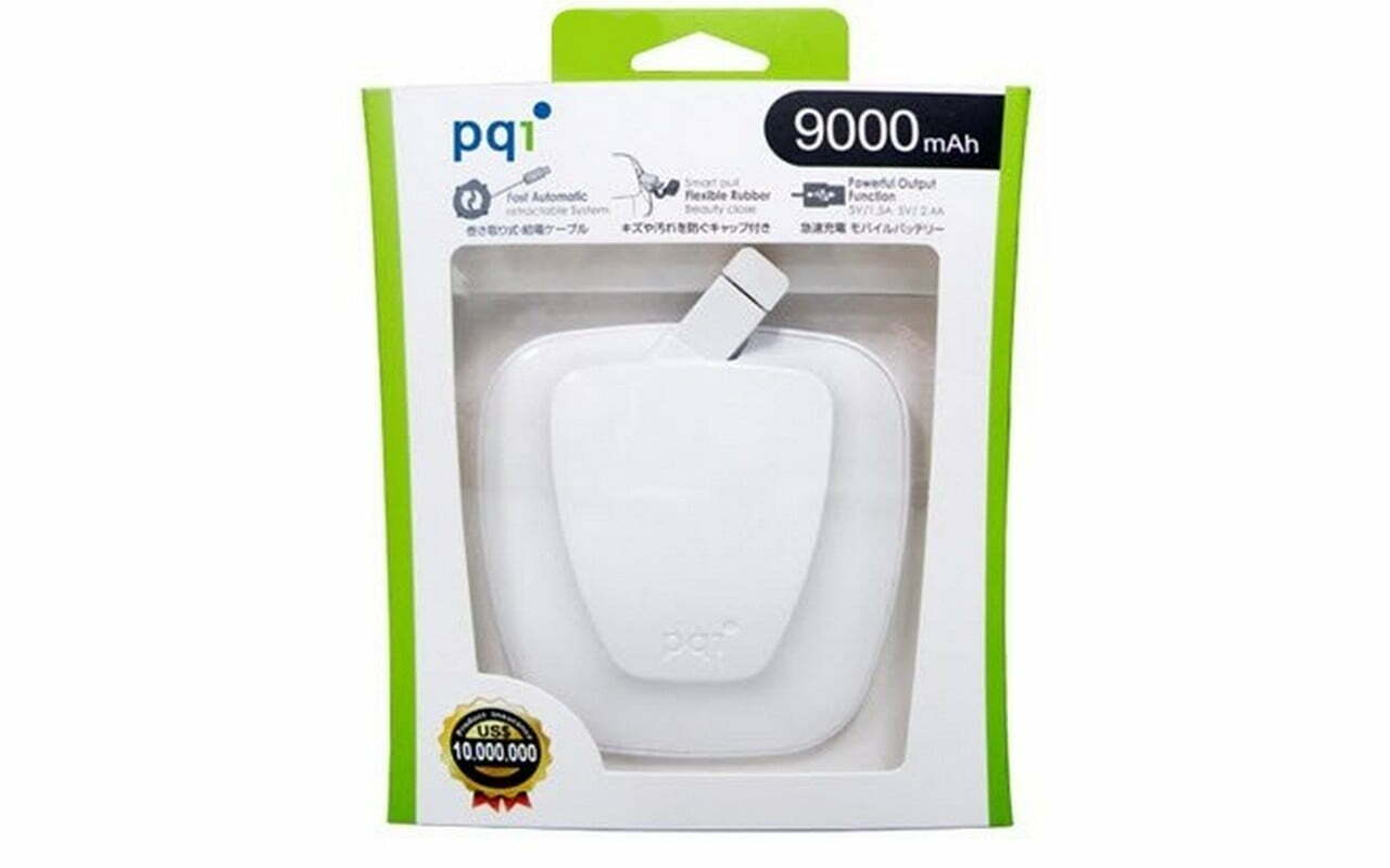 Pqi 6ppm-09dr0001a Power 9000r Powerbank With Samsung Original Battery , With Retractable Cables System + Colored Battery Life Indicator , With Comfortable Grip Design - 9000mah / 33.6wh With Dual Usb Output , 5v/2a Input + 5v / 1.5a+2.4a Dual Output With