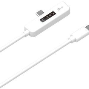 J5create Jucp15 Type-C To Type-C Usb2 Cable Right-Angled Design + Oled Dynamic Power Meter ( 6-In-1 Displays Meter For Voltage/Amp/Watt/Mah/Timer/Direction ) Supports Power Delivery 2.0 Upto 100 Watts/5 Amps - 120cm - Retail Pack