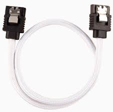 Corsair Cc-8900249 Sata Cable 30cm Flexible Mesh Paracord Sleeved - White With Straight Connector
