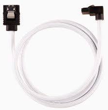 Corsair Cc-8900283 Sata Cable 60cm Flexible Mesh Paracord Sleeved - White With L-Shape / 90° Angle Connector