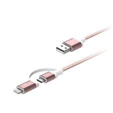 J5 Create Jml10/Jml11 Rose Gold 2-In-1 Universable Sync+Charge Cable - Aluminum Housing + Nylon Braided Cable - Apple Mfi Certified - 100cm - Usb3.0 To Microusb + Lightning 8pins