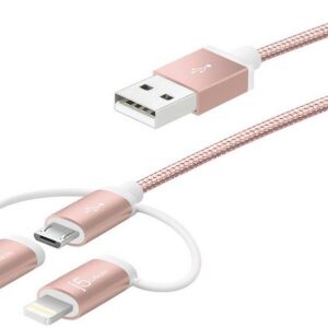 J5 Create Jmlc10 / Jmlc11 Rose Gold 3-In-1 Universable Sync+Charge Cable - Aluminum Housing + Nylon Braided Cable - Apple Mfi Certified - 100cm - Usb3.0 To Microusb + Lightning 8pins + Type-C