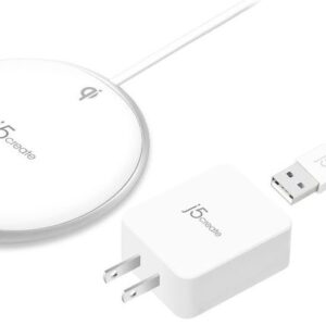 J5 Create Jupw1101 1-Coil Wireless Charging Pad - With Non Slip Base + Built-In Led Indicator + Surge Protection + Foreign Object Warning , +/- 8mm Electric Field For Thick Phone Case , Tangle-Free Flat Cable Design , Lightweight 79.5g , Qi Certified - 5v