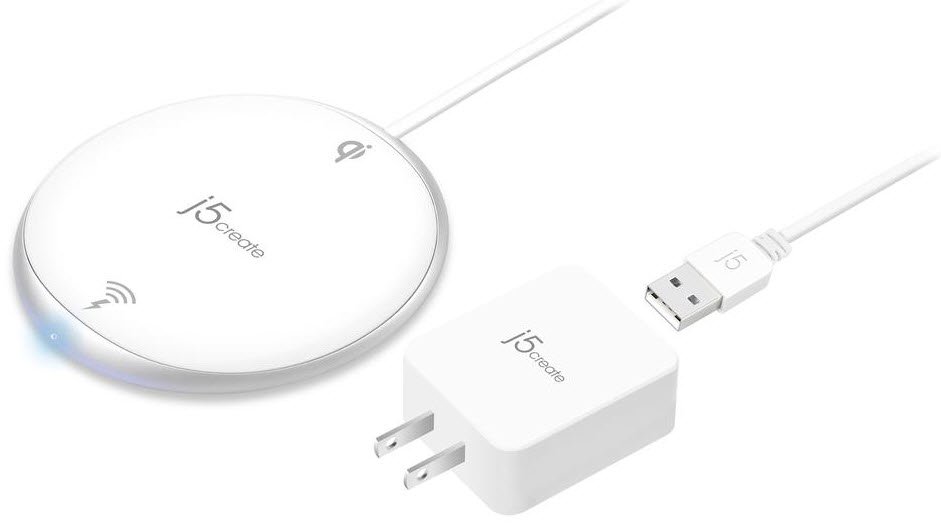 J5 Create Jupw1101 1-Coil Wireless Charging Pad - With Non Slip Base + Built-In Led Indicator + Surge Protection + Foreign Object Warning , +/- 8mm Electric Field For Thick Phone Case , Tangle-Free Flat Cable Design , Lightweight 79.5g , Qi Certified - 5v