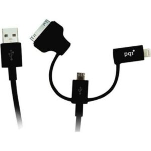Pqi 6pcn-008r0008a / 6pcn-008r0015a I-Cable 90 Multi-Plug Black- Apple Mfi Certified - 90cm - Usb To Lightning 8pins + 30pin + Microusb Sync+Charge