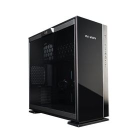 In-Win 305 Mid Tower Chassis - Black With Aluminum Finish Tool-Less Full-Sized Tempered Glass Side Panel Neon Led Logo+I/O Panel On Fronto Panel 1.2mm Secc No Psu