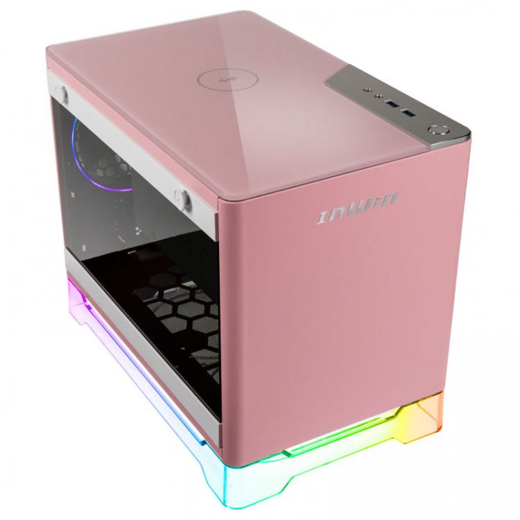 In-Win A1 Plus Pink Mini-Itx Gaming Chassis + 650w 80 Plus Gold Psu Argb Lighting Fan+Stand