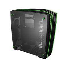 In-Win Ca02 H-Frame 2.0 Black+Green - Open Frame Chassis With Black Luminium Frames + 2x Sided Tempered Glass 6-Modes Led Lighting With Brightness Adjust Buttons On Front Panel