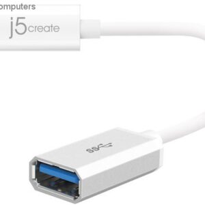 J5create Jucx05 Usb3 (Gen1/5gb/S) Type-C To Type-A Female For Extra Long Cable - Converter ( 10cm Short Cable ) For Usb2.0/3.0/3.1 Type-A Cable/Device With Pd 2.0 Upto 5v / 3a White - Retail Pack