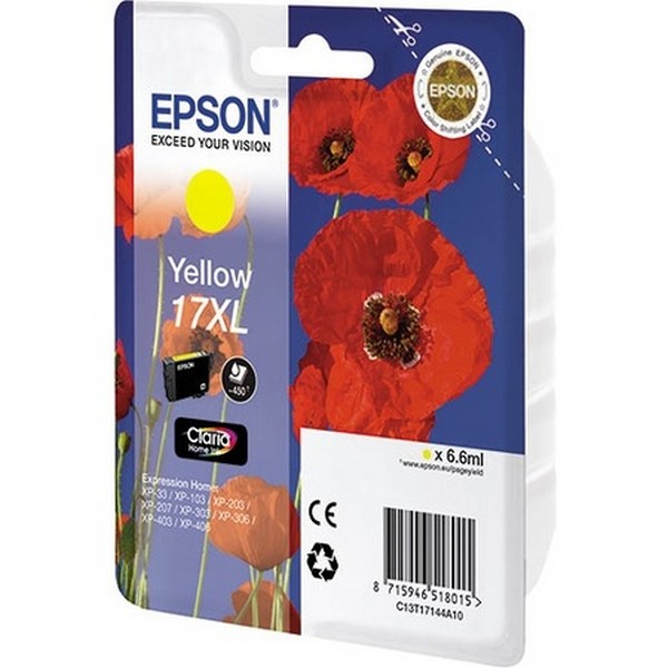 Epson ( C13t17144a10 ) - No.17xl Yellow Claria Home Ink 6.5ml - For Xp-33 Xp-103 Xp-203 Xp-207 Xp-306 Xp-406