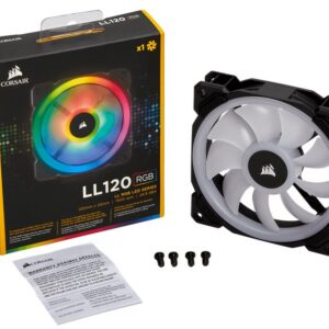 Corsair Co-9050071-Ww Ll120 Rgb Black Frame - With 16x Rgb Leds In 2 Separate Light Loops ; 120x120x25mm Advanced Hydraulic Bearing 9 Blades Pwm Fans Rubber Corners For Noise Reduction 600-1500rpm 24.8dba 43.25cfm 1.61 Mm/H2o Static Pressure